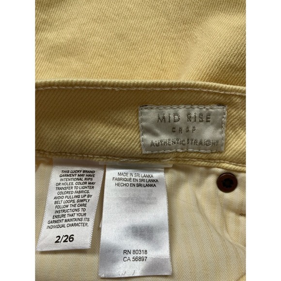 Lucky Brand Mid Rise Crop Straight Leg Ankle Jeans Pale Yellow Denim Size 2/ 26 - Picture 3 of 5